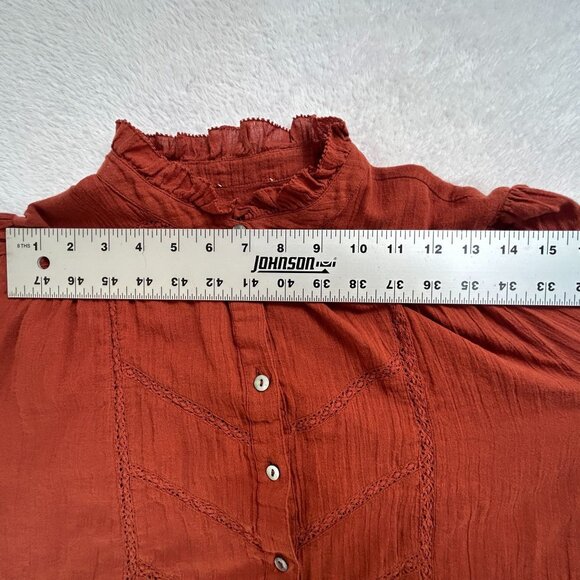 Sundance Womens Long Sleeve Button Up Louisa Peasant Blouse Top Ruffle Trim Red - Picture 4 of 8